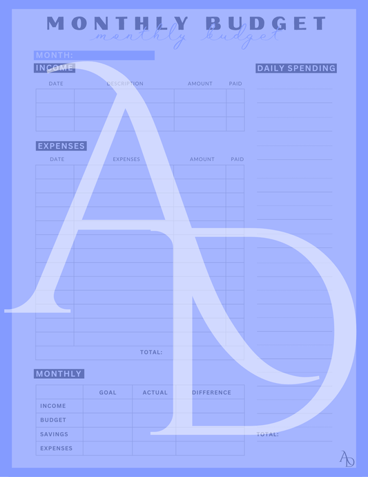 MONTHLY BUDGET TEMPLATE